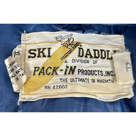 Vtg Ski Daddle Pack-In Products Duck Down Puffer Blue Jacket W/ Hood Size XL - Picture 8 of 16